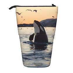 OPSREY Killer Whale Printed Vertical Pencil Pouch Retractable Stationery Organizer Portable Organizer von OPSREY