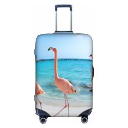 OPSREY Kofferhülle mit Regenbogen-Rose, bedruckt, Reisegepäckhüllen, elastische Gepäckhüllen, Rosa Flamingo am Strand, S von OPSREY