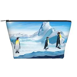 OPSREY Kosmetiktasche mit Pinguine auf dem Eisberg-Druck, tragbar, wasserdicht, mit Reißverschluss, Kulturbeutel für Frauen, Reisen, Schwarz, Einheitsgröße, Schwarz , Einheitsgröße von OPSREY