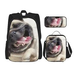 OPSREY Lustiger Hunde-Druck-Rucksack, große Kapazität, Reise-Daypack mit Lunch-Tasche und Federmäppchen, 3-in-1, für Damen und Herren, Schwarz, Einheitsgröße, Tagesrucksäcke, Schwarz , Einheitsgröße, von OPSREY