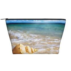 OPSREY Ocean Sea Wave Seashell Print Make-up Tasche Kosmetiktasche Tragbare Wasserdichte Reißverschluss Kulturbeutel Für Frauen Reisen, Schwarz, Einheitsgröße, Schwarz , Einheitsgröße von OPSREY