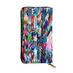 OPSREY Origami Multicolor Papercraft Kraniche Druck Lange Brieftasche Leder Frauen Reißverschluss Rund Geldbörse Clutch Tasche Reise Kartenhalter Geldbörse, Schwarz, Einheitsgröße, Schwarz , von OPSREY