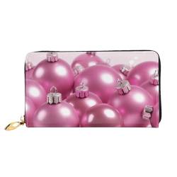 OPSREY Pink Christmas Balls Printed Leather Long Clutch Wallet Women Travel Wallet Credit Card Wallet, Pinke Weihnachtskugeln, Einheitsgröße von OPSREY