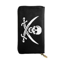 OPSREY Piratenflagge bedrucktes Leder, lange Clutch-Geldbörse, tragbar, mit Reißverschluss, echtes Leder, Piratenflagge, Einheitsgröße von OPSREY