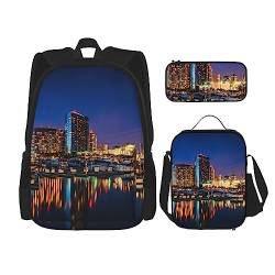 OPSREY Portland At Night Rucksack mit großem Fassungsvermögen, Tagesrucksack mit Lunchtasche und Federmäppchen, 3-in-1 für Damen und Herren, Schwarz, Einheitsgröße, Schwarz , Einheitsgröße von OPSREY