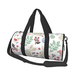 OPSREY Reisetasche mit Gänseblümchen-Motiv, großes Fassungsvermögen, runde Handtasche, Sport-Reisetasche, Blumen Hase Vögel, Einheitsgröße von OPSREY