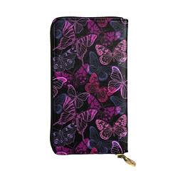 OPSREY Rosa Schmetterling Print Lange Brieftasche Leder Frauen Reißverschluss Rund Geldbörse Clutch Tasche Reise Kartenhalter Geldbörse, Rosa, Einheitsgröße, rose, Einheitsgröße von OPSREY