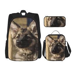 OPSREY Rucksack mit Schäferhund-Druck, große Kapazität, Reise, Tagesrucksack mit Lunchtasche und Federmäppchen, 3-in-1, für Damen und Herren, Schwarz, Einheitsgröße, Tagesrucksäcke, Schwarz , von OPSREY