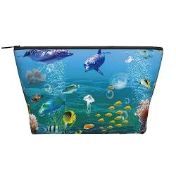 OPSREY Sea World Print Make-up-Tasche Kosmetiktasche Tragbare Wasserdichte Reißverschluss Kulturbeutel Für Frauen Reisen, Schwarz, Einheitsgröße, Schwarz , Einheitsgröße von OPSREY