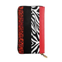 OPSREY Shoes and Makeup Printed Leather Long Clutch Wallet Portable Zip Wallet Genuine Leather Purse, Roter Leoparden- und Zebra-Tier, Einheitsgröße von OPSREY