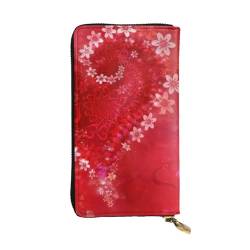 OPSREY Young Penguins with Snow Printed Leather Long Clutch Wallet Portable Zip Wallet Genuine Leather Purse, Valentinstag rote Herz Blume, Einheitsgröße von OPSREY