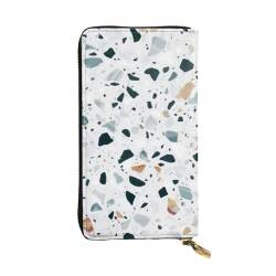 OPSREY Young Penguins with Snow Printed Leather Long Clutch Wallet Portable Zip Wallet Genuine Leather Purse, Weiß Terrazzo, Einheitsgröße von OPSREY