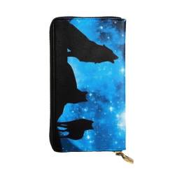 OPSREY Young Penguins with Snow Printed Leather Long Clutch Wallet Portable Zip Wallet Genuine Leather Purse, Wolfs, Einheitsgröße von OPSREY