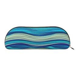 Ocean Stripe Pattern Print Bleistift Fall Stift Tasche Leder Wasserdicht Reißverschluss Bleistift Tasche Für Büro Reisen, gold, Einheitsgröße, Halbrund von OPSREY