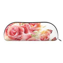 Rosa Rose Blüte Drucken Bleistift Fall Stift Tasche Leder Wasserdicht Reißverschluss Bleistift Tasche Für Büro Reisen, silber, Einheitsgröße, Halbrund von OPSREY