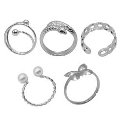 OPUHOHR 5 Stücke Schmetterlings Schlange Finger Ring, Silber Trendy Stapelringe Set, Offene Verstellbare Ringe für Frauen Mädchen von OPUHOHR