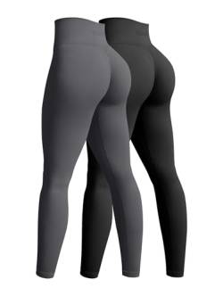 OQQ 2-teilige Yoga-Leggings für Damen, nahtlos, Workout, hohe Taille, Po-Lifting, athletische Leggings, Schwarz, Dunkelgrau, M von OQQ