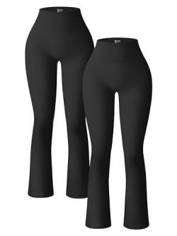 OQQ 2-teilige Yogahose für Damen, gerippt, nahtlos, Workout, hohe Taille, Glockenhose, ausgestellte Leggings, Schwarz, Schwarz, Groß von OQQ