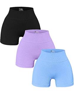 OQQ 3-teilige Leggings für Damen, Yoga-Shorts, Workout, athletisch, nahtlos, hohe Taille, Fitnessstudio-Leggings, Schwarz/Lavendel/Candyblue, Klein von OQQ