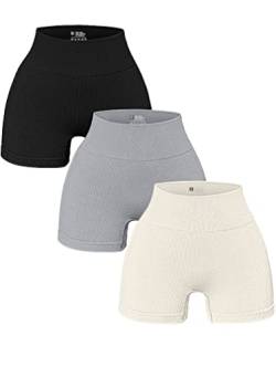 OQQ 3-teilige Yoga-Shorts für Damen, Workout, athletisch, nahtlos, hohe Taille, Fitness-Leggings, Schwarz, Silbergrau, Beige, Klein von OQQ