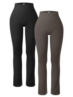 OQQ Damen 2-teilige Yogahose, gerippt, nahtlos, Workout, hohe Taille, athletisch, gerades Bein, Schwarz, Teeblatt, X-Groß von OQQ