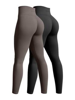 OQQ Damen-Yoga-Leggings, nahtlos, hohe Taille, Po, Liftings, athletische Leggings, 2-teilig, Schwarz, Teeblatt, S von OQQ