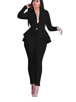 ORANDESIGNE 2 Teiler Damen Elegant Hosenanzug Slim Fit Hosenanzug Blazer mit Anzughosen 2 Stück Anzug Set für Office Hochzeit 02-Schwarz XL von ORANDESIGNE