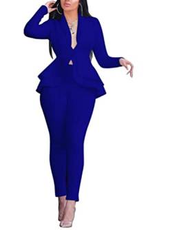 ORANDESIGNE 2 Teiler Damen Elegant Hosenanzug Slim Fit Hosenanzug Blazer mit Anzughosen 2 Stück Anzug Set für Office Hochzeit 02-blau L von ORANDESIGNE