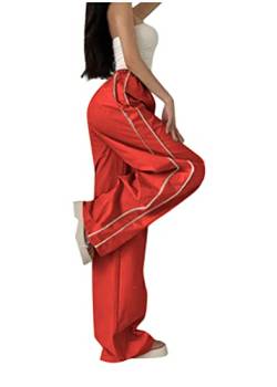 ORANDESIGNE 2023 Teenager Mädchen Mode Y2k Streetwear Vintage Fallschirmhosen Cargohose Baggy Track Pants Damen Y2K Weites Bein Hosen Freizeithose Frauen Parachute Pants 90er Sport Hose U Rot M von ORANDESIGNE