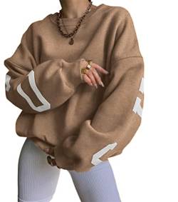 ORANDESIGNE A Kamel Damen Oversized Sweatshirt Briefe Drucken Langarm Rundhals Pullover Warm Pulli Casual Bequem Teenager Mädchen Hoodie Sportbekleidung XS von ORANDESIGNE