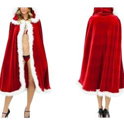 ORANDESIGNE A Rot Umhang Rot Samt Umhang roter umhang mit Kapuze rotes Cape umhang kostüm Weihnachts-Kostüm für Damen 150 von ORANDESIGNE