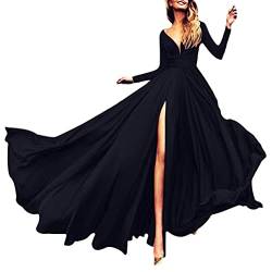 ORANDESIGNE Abendkleid Damen Lang Elegant Ballkleid V-Ausschnitt Maxikleid Sommerkleid Taillenbankettkleid Årmelloses Cocktailkleid Split Kleid Hohe Taille Weihnachtskleider E Schwarz XL von ORANDESIGNE