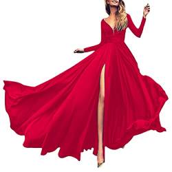 ORANDESIGNE Abendkleid Damen Lang Elegant Ballkleid V-Ausschnitt Maxikleid Sommerkleid Taillenbankettkleid Årmelloses Sexy Cocktailkleid Split Kleid Hohe Taille Weihnachtskleider E Rot M von ORANDESIGNE