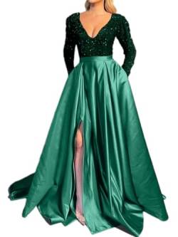 ORANDESIGNE Abendkleid Damen Lang Elegant Paillettenkleid Cocktailkleid mit einem Ärmel Hohe Taille Glitzerkleid A-Linie Ballkleider Maxilang D Grün XS von ORANDESIGNE