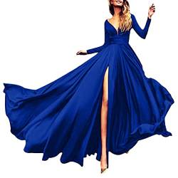 ORANDESIGNE Abendkleider Damen Lang Elegant Ballkleid V-Ausschnitt Maxikleid Sommerkleid Taillenbankettkleid Årmelloses Cocktailkleid Split Kleid Hohe Taille Weihnachtskleider E Blau XL von ORANDESIGNE