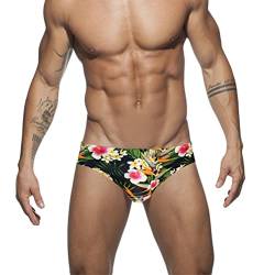 ORANDESIGNE Badeslip Herren Eng Hosen Badeshorts Kurz Druck Schwimmhose Stretch Slips Sexy Schnelltrocknend Schwimmshorts Badepants Sommer Shorts Badehose Strandkleidung B-Schwarz M von ORANDESIGNE