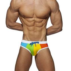 ORANDESIGNE Badeslip Herren Sexy Eng Hosen Badeshorts Kurz Druck Schwimmslip Stretch Slips Sexy Schnelltrocknend Schwimmshorts mit Pad Badepants Sommer Shorts Kurze Badehose L Regenbogen S von ORANDESIGNE