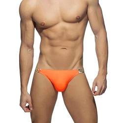 ORANDESIGNE Badeslip Herren Sexy Eng Hosen Badeshorts Kurz Druck Schwimmslip Stretch Slips Sexy Schnelltrocknend Schwimmshorts mit Pad Badepants Sommer Shorts Kurze Badehose O Orange L von ORANDESIGNE