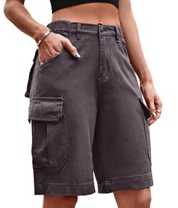 ORANDESIGNE Bermuda Shorts Damen Knielang Jeans Elegant Cargo Hose Baggy Denim Hosen Y2k Boyfriend Jeans Locker High Waist Demin Hose Mit Tasche Kaffee L von ORANDESIGNE