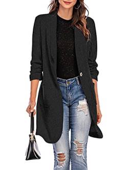 ORANDESIGNE Blazer Damen Elegant Einfarbig 3/4-Arm Büro Sakko Lang Business Outfit Slim Fit Revers Jacke Mantel Herbst Strickjacke Blazer mit Taschen Gehrock Knopfleiste Cardigan A Schwarz M von ORANDESIGNE