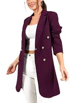 ORANDESIGNE Blazer Damen Elegant Tailliert Lang Business Outfit Sexy Slim Fit V Ausschnitt Tief Anzugjacke Büro Longblazer Sommer Mantel Jacke Anzug C Violett M von ORANDESIGNE