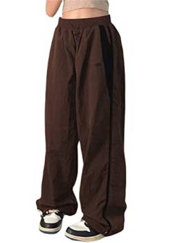 ORANDESIGNE Cargohose Damen Baggy Low Waist Drawstring Cargo Pants Y2K Taschen Hosen Mode Streetwear Hippie Hose X Braun XS von ORANDESIGNE