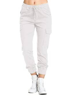 ORANDESIGNE Cargohose Damen Stretch Slim Fit Lang Hosen Elegant Sommer Bleistifthose Casual Cargoi Chino Lässige Freizeithose mit Multi Taschen Bequeme Casual Sommerhose Jogginghose B Weiß S von ORANDESIGNE