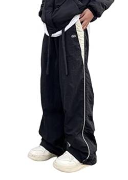 ORANDESIGNE Cargohose Herren Baggy Hose Y2K Track Pants Streetwear Elastische Taille Hose mit Taschen D Schwarz XS von ORANDESIGNE