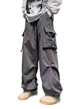 ORANDESIGNE Cargohose Herren Baggy Hose Y2K Track Pants Streetwear Elastische Taille Hose mit Taschen K Grau S von ORANDESIGNE