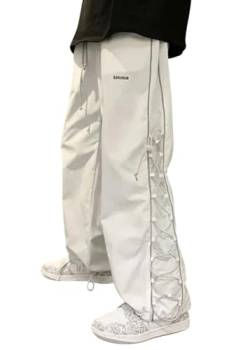 ORANDESIGNE Cargohose Herren Baggy Hose Y2K Track Pants Streetwear Elastische Taille Hose mit Taschen P Weiß L von ORANDESIGNE