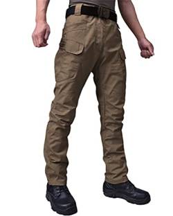 ORANDESIGNE Cargohose Herren Vintage Militär Tactical Hosen mit Stretch Arbeitshose Outdoor Viele Taschen Leichte Baumwolle A Braun L von ORANDESIGNE