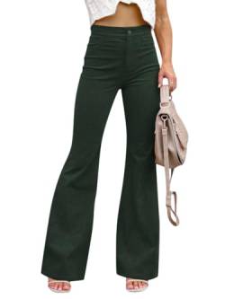 ORANDESIGNE Cordhose Damen Weites Bein Hohe Taille Gerade Freizeithose Teenager Straight Corduroy Trousers Lockere Vintage Einfarbig Slim Fit Hosen mit Taschen C Armeegrün S von ORANDESIGNE