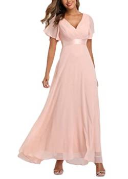 ORANDESIGNE Damen Abendkleid A-Linie V-Ausschnitt Ärmellos Hohe Taille Lang Abendkleid A-Linie Kurzarm Spitze Chiffon Rundkragen Hohe Taille Ballkleid Mesh Kleid A Rosa XXL von ORANDESIGNE