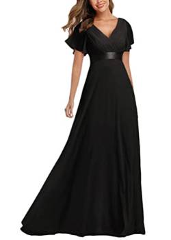 ORANDESIGNE Damen Abendkleid A-Linie V-Ausschnitt Ärmellos Hohe Taille Lang Abendkleid A-Linie Kurzarm Spitze Chiffon Rundkragen Hohe Taille Ballkleid Mesh Kleid A Schwarz XXL von ORANDESIGNE